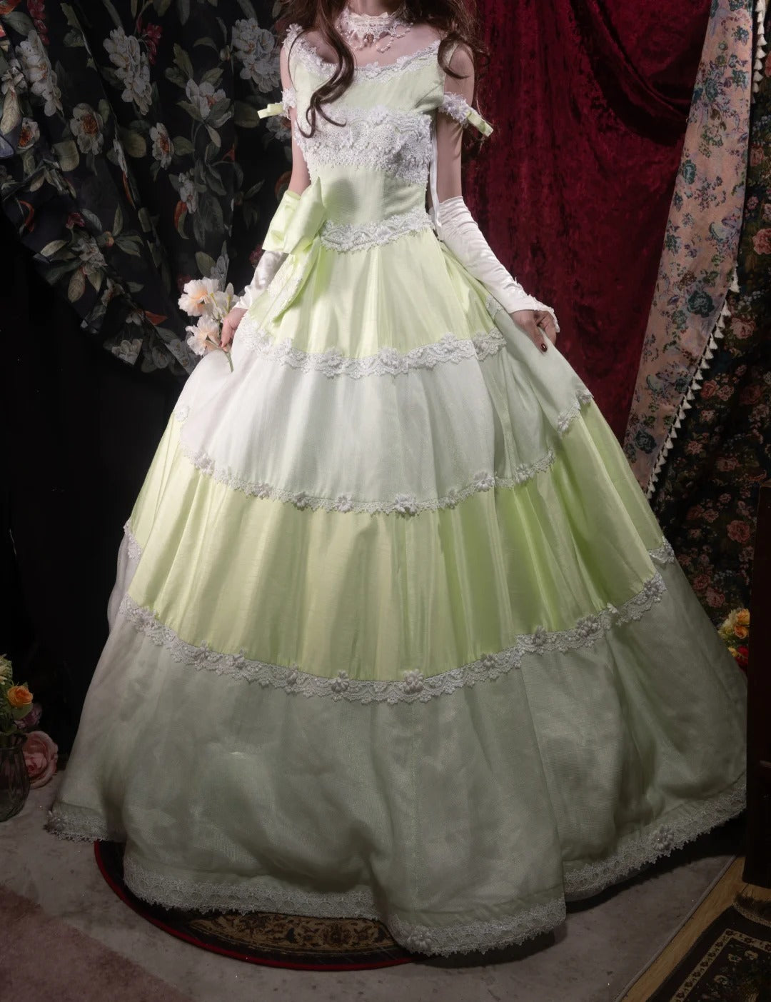 Cute Ball Gown Formal Events Scoop Green With Appliqued Quince Dress Long Quinceanera Dresses Birthday Outfits RB8522