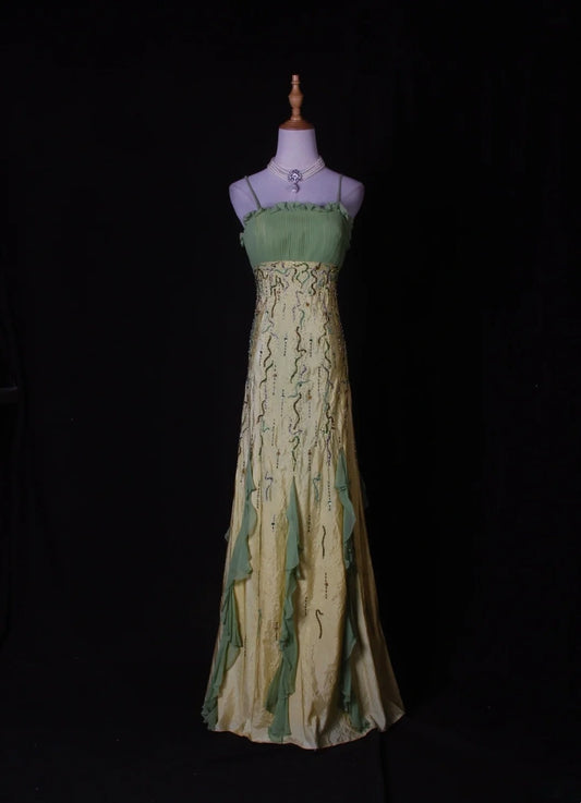 Vintage A Line Spaghetti Straps Chiffon Beaded Tiered Bodice Long Prom Dresses Impress 18th Birthday Outfits Prom Gown AS270