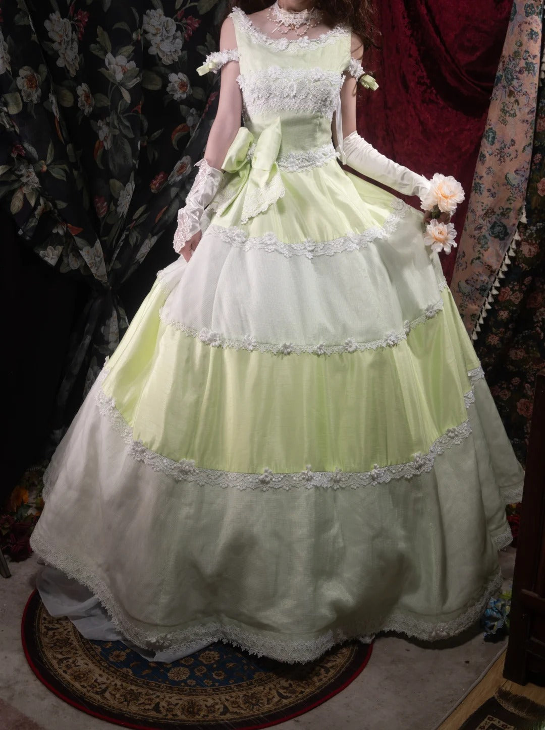 Cute Ball Gown Formal Events Scoop Green With Appliqued Quince Dress Long Quinceanera Dresses Birthday Outfits RB8522