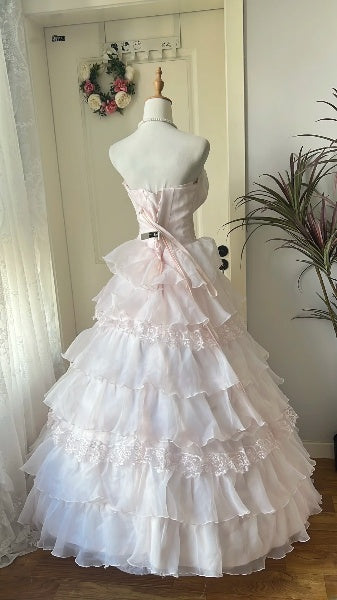 Sweet 15 Quinceanera Dress Ball Gown Strapless Pink With Tiered Layers Long 16th Birthday Outfits RC0607