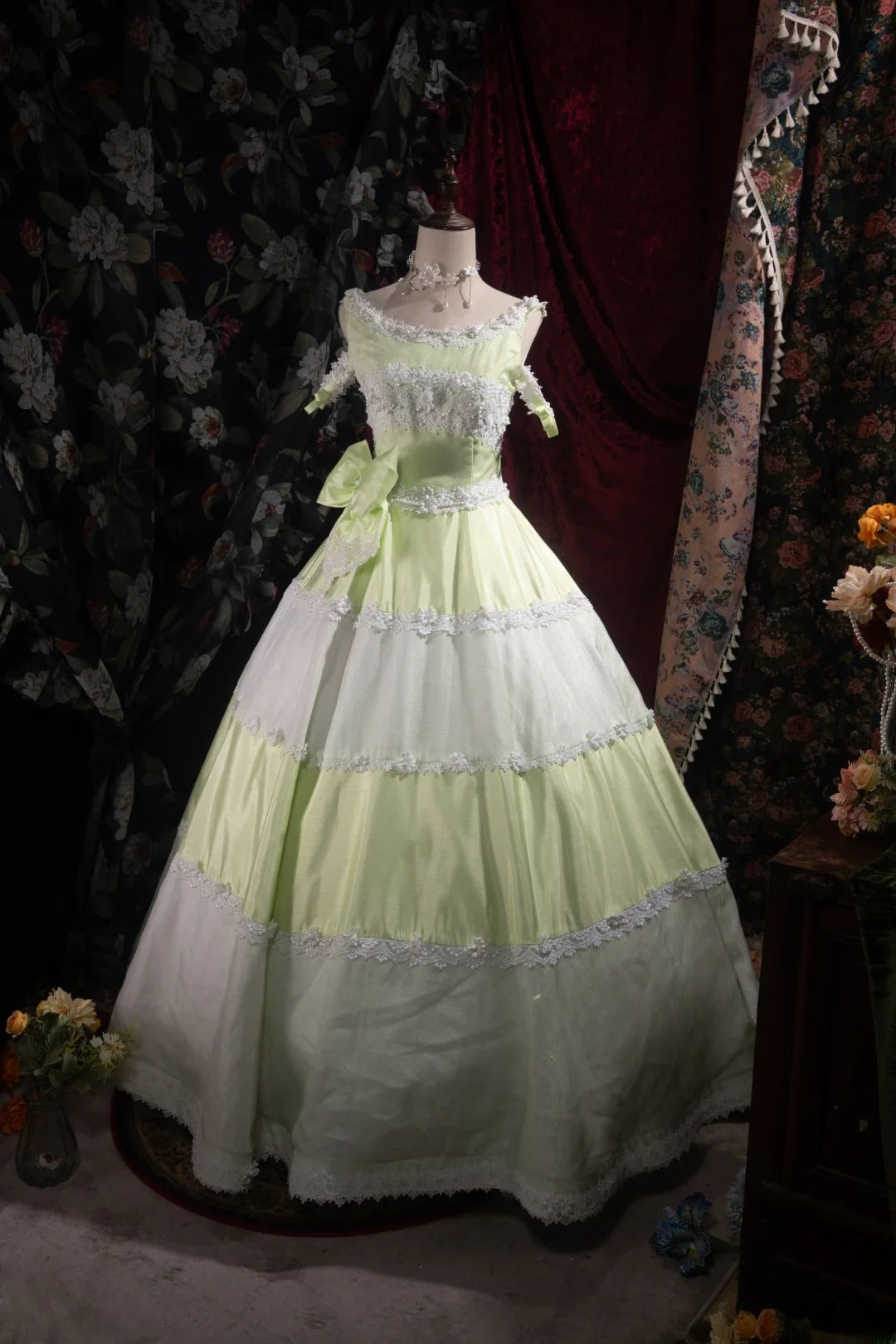 Cute Ball Gown Formal Events Scoop Green With Appliqued Quince Dress Long Quinceanera Dresses Birthday Outfits RB8522