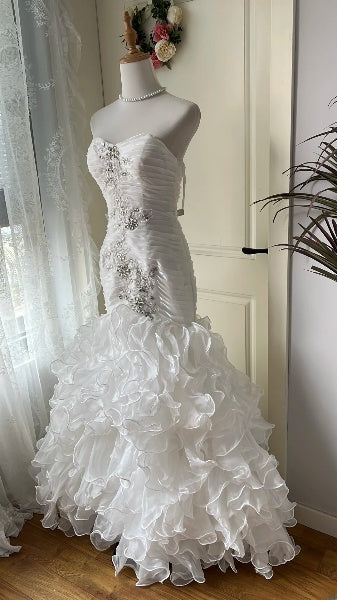 Timeless Wedding Dress Mermaid Sweetheart White Tulle With Tiered Beaded Long Bridal Gown RC0608