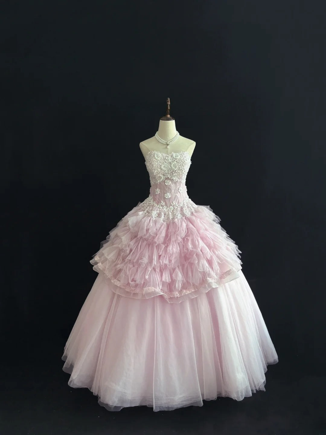 Charming Ball Gowns Strapless Pink Tulle Poofy Long With Lace Quince Dress Sweet 16 inspo Quinceanera Dresses Vestidos De 15 anos RB7671