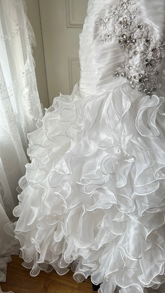 Timeless Wedding Dress Mermaid Sweetheart White Tulle With Tiered Beaded Long Bridal Gown RC0608
