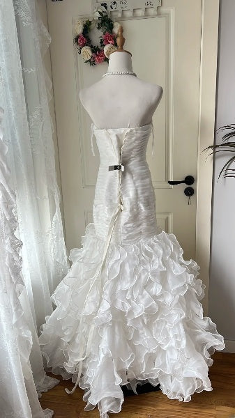 Timeless Wedding Dress Mermaid Sweetheart White Tulle With Tiered Beaded Long Bridal Gown RC0608