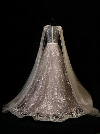Vintage 90s Prom Dresses A line Scoop Light Pink Lace With Cape Party Gown Formal Outfits RB6117