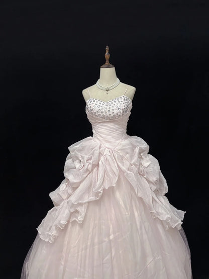Ethereal Prom Dress Ball Gowns Straps Tulle Poofy Basque Waist Long With Beading Quince Dress inspo Quinceanera Dresses Vestidos De 15 anos RB7722