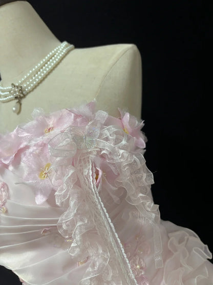 Ethereal Prom Dress Ball Gowns Strapless Pink Tulle Poofy Basque Waist Long With 3D Flowers Quince Dress inspo Quinceanera Dresses Vestidos De 15 anos RB7723