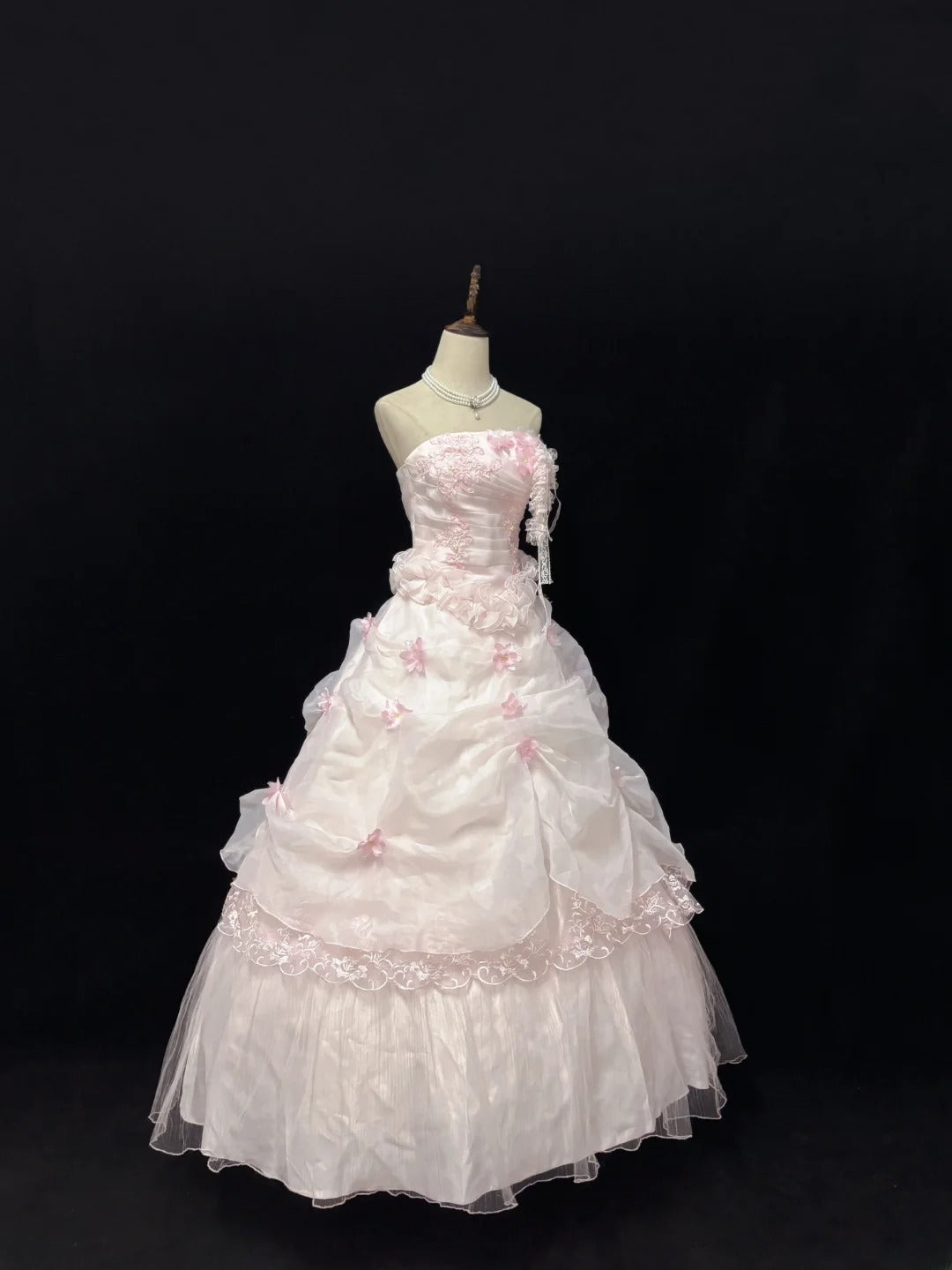Ethereal Prom Dress Ball Gowns Strapless Pink Tulle Poofy Basque Waist Long With 3D Flowers Quince Dress inspo Quinceanera Dresses Vestidos De 15 anos RB7723