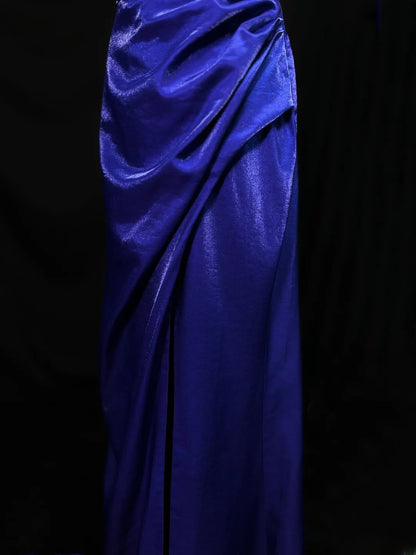 Modest Prom Dresses Mermaid Spaghetti Strap Royal Blue With Split Long Night Evening Formal Outfits RB6118