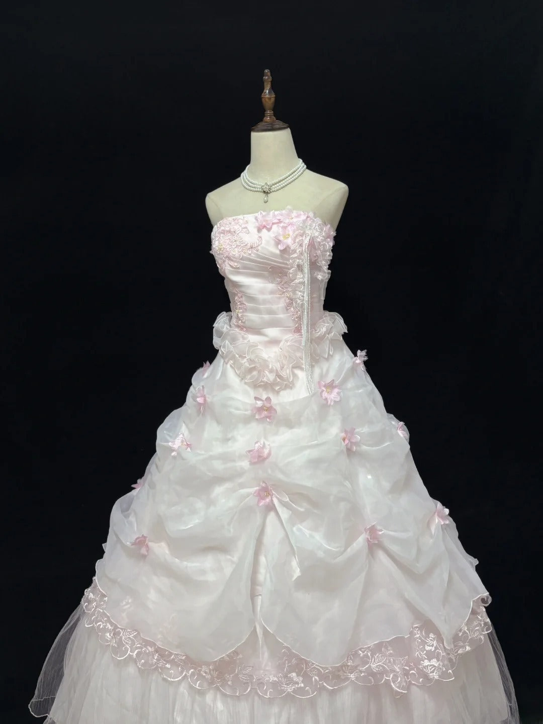 Ethereal Prom Dress Ball Gowns Strapless Pink Tulle Poofy Basque Waist Long With 3D Flowers Quince Dress inspo Quinceanera Dresses Vestidos De 15 anos RB7723