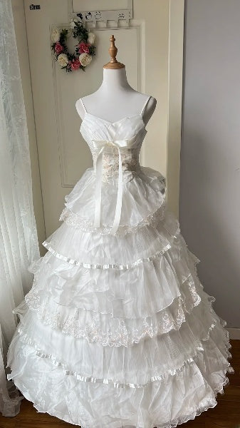 Cute Sweet 16 Dress Long Spaghetti Straps White With Layers Ball Gown Sweet Sixteen Party Birthday Dresses RC0611