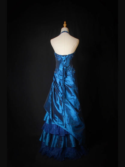 Vintage Ball Gown Halter Navy Blue Taffeta With Beaded Tiered Bodice Long Prom Dresses Impress 18th Birthday Outfits Prom Gown AS274