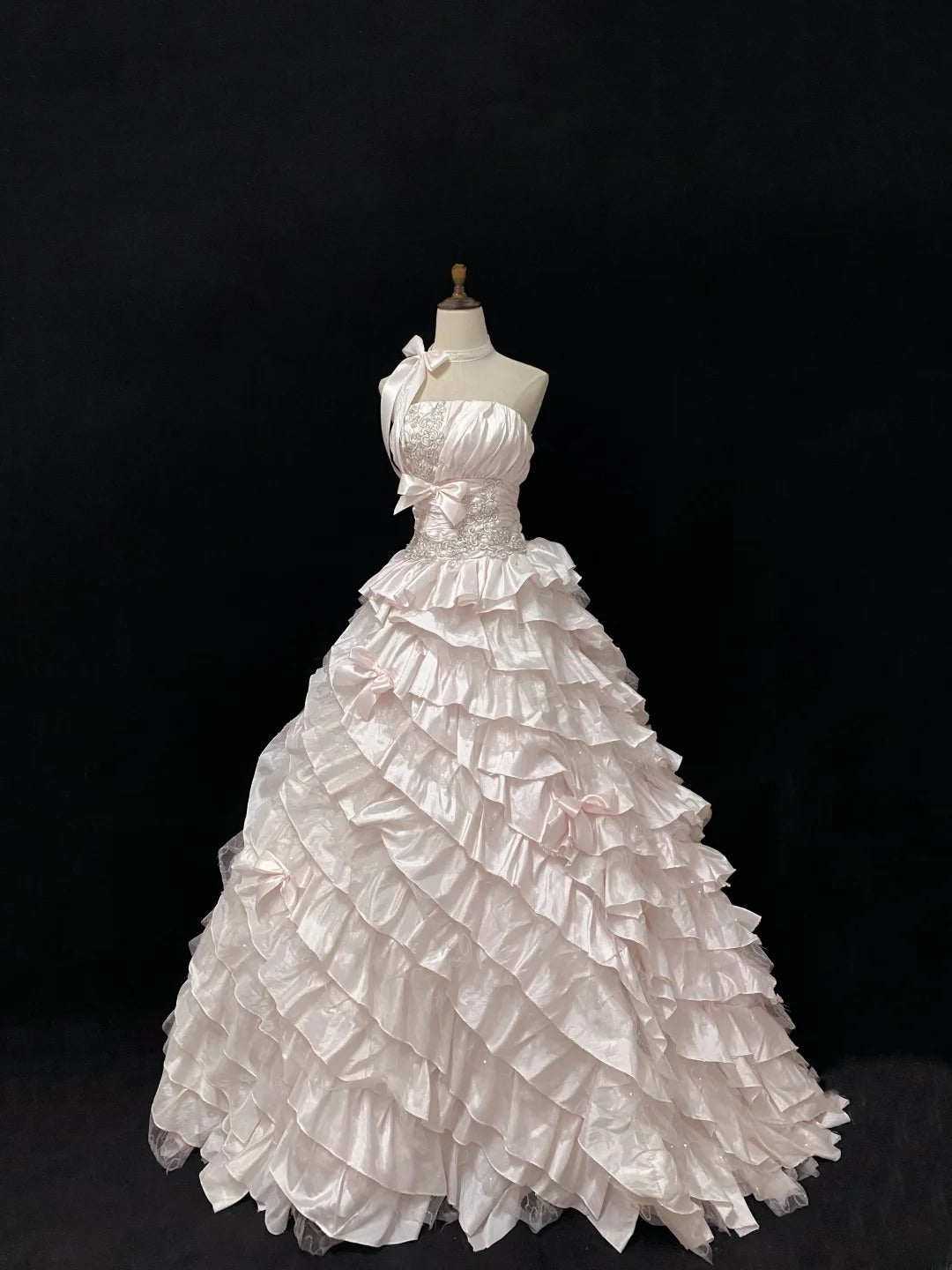 Ethereal Prom Ball Gowns Strapless Pink Taffeta Poofy Drop Waist Long With Tiered Layers Quince Dress inspo Quinceanera Dresses Vestidos De 15 anos RB7725