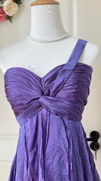Hoco Dress A line One Shoulder Grape Chiffon Short Homecoming 17th Birthday Party Dress RC0612