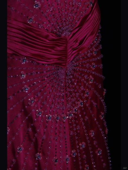 Vintage Mermaid V Neck Halter Hot Pink Satin With Flowers Beaded Bodice Long Prom Dresses Impress 18th Birthday Outfits Prom Gown AS275