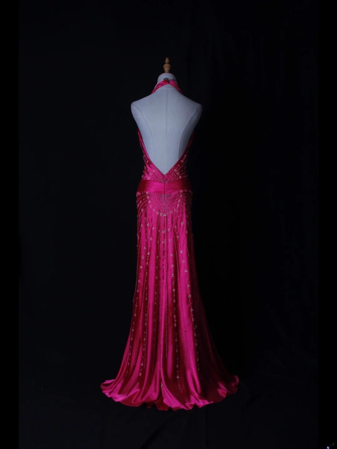Vintage Mermaid V Neck Halter Hot Pink Satin With Flowers Beaded Bodice Long Prom Dresses Impress 18th Birthday Outfits Prom Gown AS275