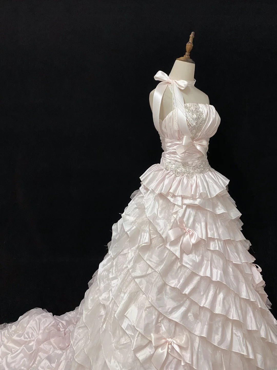 Ethereal Prom Ball Gowns Strapless Pink Taffeta Poofy Drop Waist Long With Tiered Layers Quince Dress inspo Quinceanera Dresses Vestidos De 15 anos RB7725