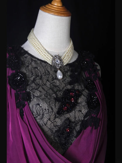 Vintage Mermaid Boat Black Tops Lace Grape Chiffon Appliques Beaded Bodice Long Prom Dresses Impress 18th Birthday Outfits Prom Gown AS276