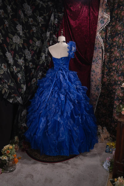 Cute Ball Gown Formal Events One Shoulder Royal Blue Organza With Tiered Quince Dress Quinceanera Dresses Birthday Outfits RB8525