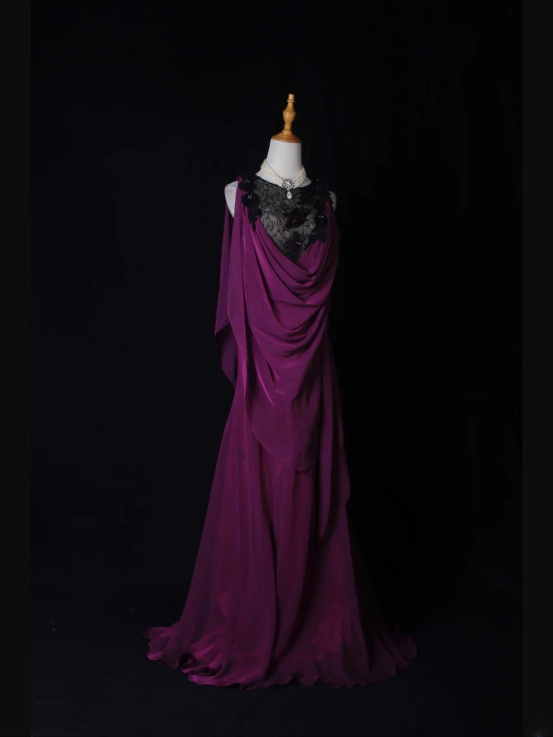 Vintage Mermaid Boat Black Tops Lace Grape Chiffon Appliques Beaded Bodice Long Prom Dresses Impress 18th Birthday Outfits Prom Gown AS276