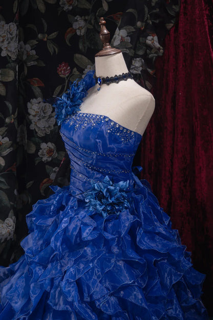 Cute Ball Gown Formal Events One Shoulder Royal Blue Organza With Tiered Quince Dress Quinceanera Dresses Birthday Outfits RB8525