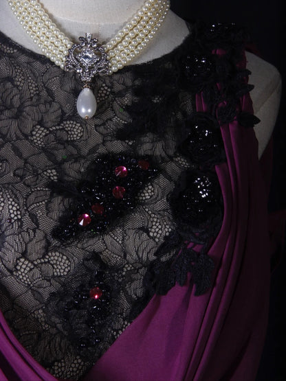 Vintage Mermaid Boat Black Tops Lace Grape Chiffon Appliques Beaded Bodice Long Prom Dresses Impress 18th Birthday Outfits Prom Gown AS276