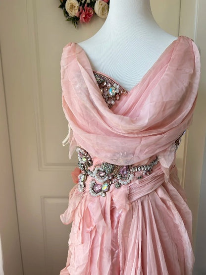 Modest Prom Dresses Aesthetic 90s Retro Mermaid Chiffon Floor Length Pink Evening Outfits RC0614