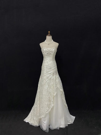 Vintage Mermaid Strapless Ivory With Appliqued Lace Beading Brides Gown Bridal Dress Wedding Dresses Style RB7727