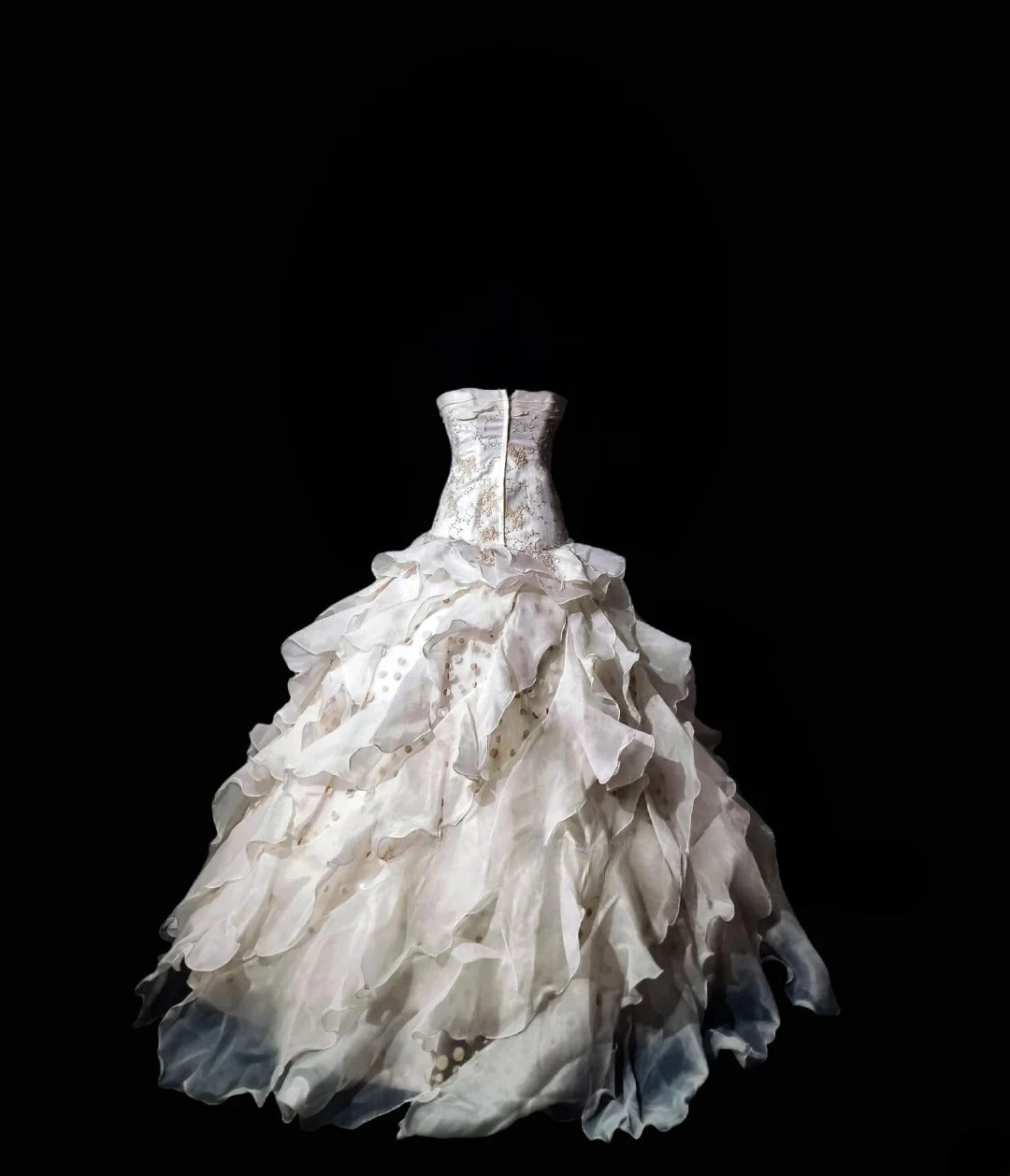 Vintage 80s Wedding Dress Ball Gown Strapless Ivory With Tiered Bridal Gown for Big Day RC0069