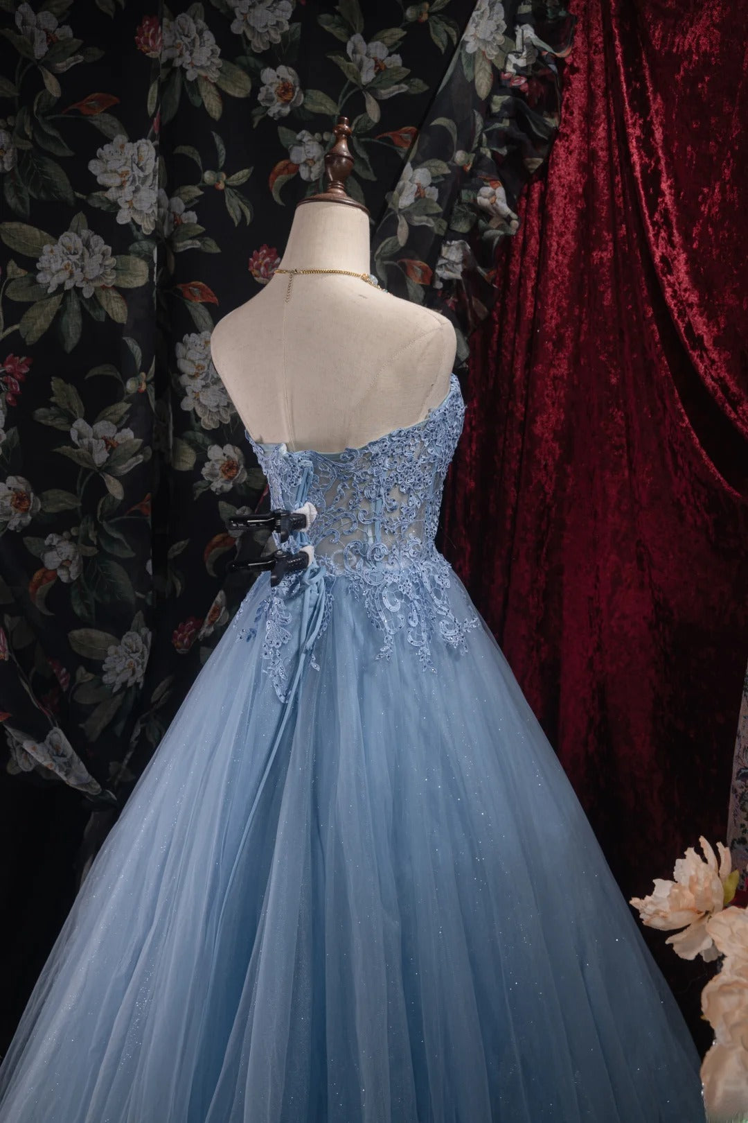 Cute Ball Gown Formal Events Sweetheart Blue Tulle With Appliqued Quince Dress Long Quinceanera Dresses Birthday Outfits RB8526
