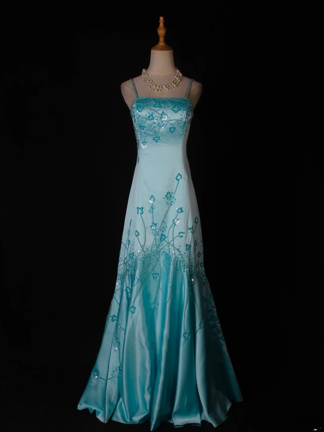 Vintage Mermaid Spaghetti Straps Satin With Beads Bodice Tiffany Blue Long Prom Dresses Impress 18th Birthday Outfits Prom Gown AS279
