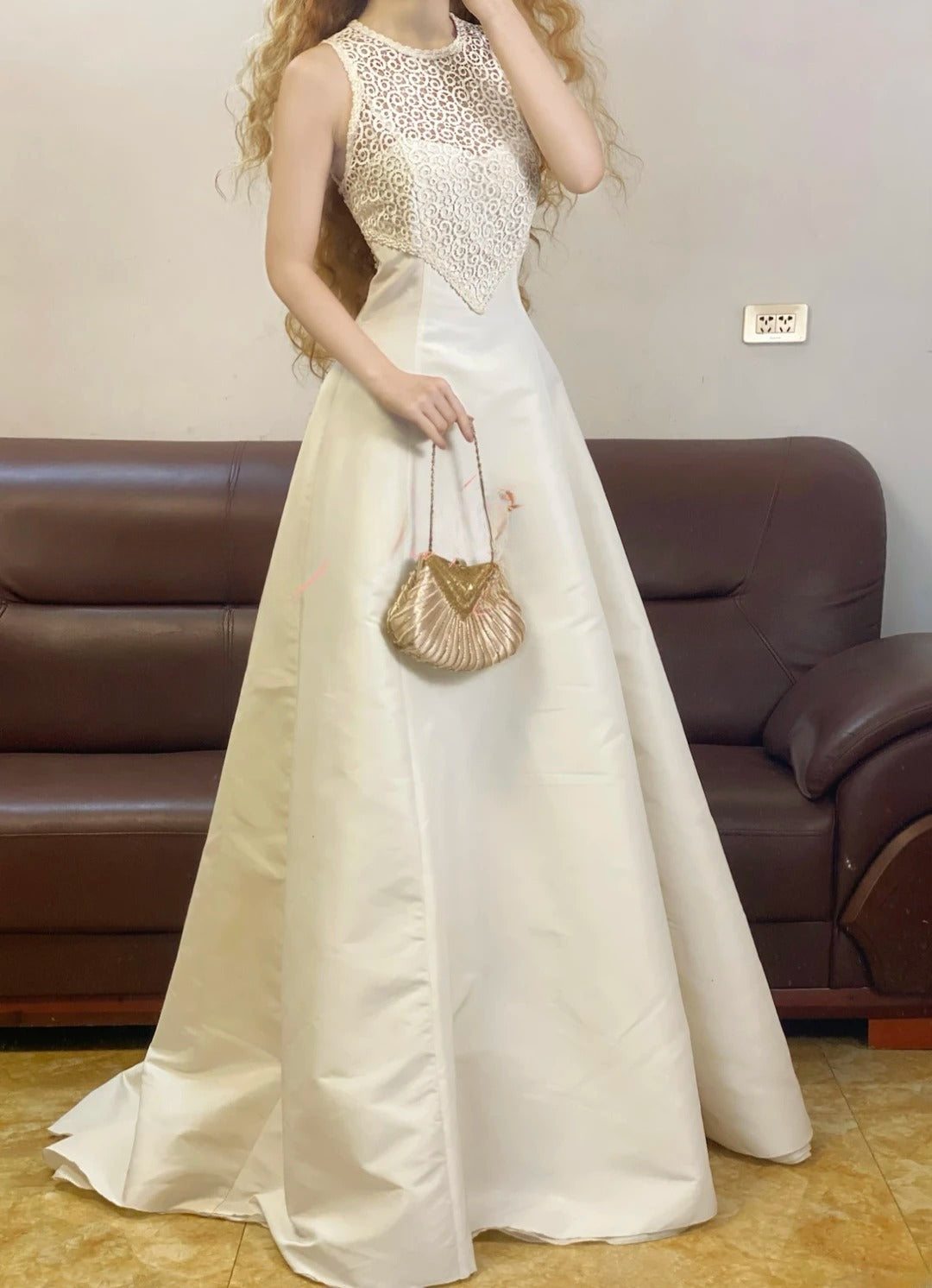 Prom Dress Elegant A Line Scoop White Lace Floor Length Formal Evening Gown for Women Graduation Party RB9330