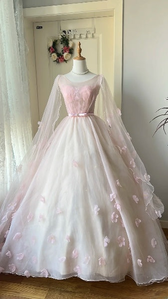 Cute Sweet 16 Dress Long Scoop Pink With Sleeves Cape Ball Gown Sweet Sixteen Party Birthday Dresses RC0616