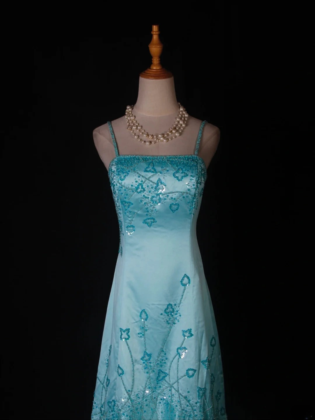 Vintage Mermaid Spaghetti Straps Satin With Beads Bodice Tiffany Blue Long Prom Dresses Impress 18th Birthday Outfits Prom Gown AS279