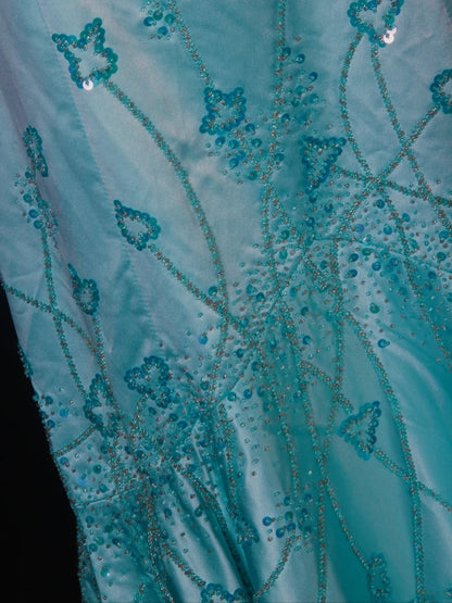 Vintage Mermaid Spaghetti Straps Satin With Beads Bodice Tiffany Blue Long Prom Dresses Impress 18th Birthday Outfits Prom Gown AS279