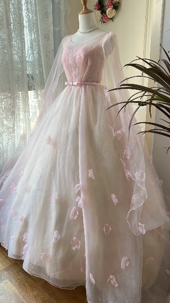 Cute Sweet 16 Dress Long Scoop Pink With Sleeves Cape Ball Gown Sweet Sixteen Party Birthday Dresses RC0616