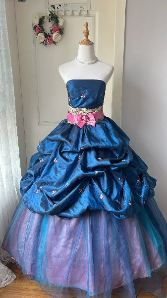 Sweet 15 Quinceanera Dress Ball Gown Strapless Navy Blue With Beading Long 16th Birthday Outfits RC0618