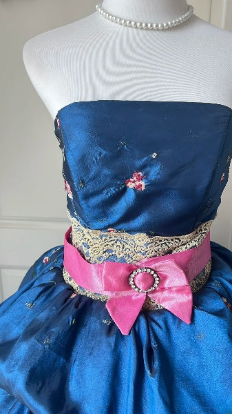 Sweet 15 Quinceanera Dress Ball Gown Strapless Navy Blue With Beading Long 16th Birthday Outfits RC0618