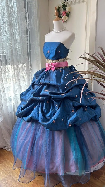 Sweet 15 Quinceanera Dress Ball Gown Strapless Navy Blue With Beading Long 16th Birthday Outfits RC0618