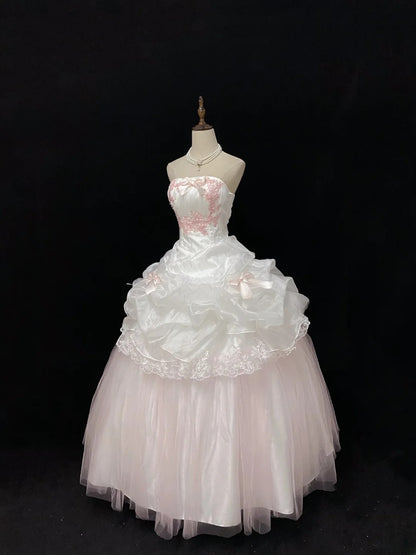 Ethereal Prom Ball Gowns Strapless Pink Tulle Poofy Long With Tiered Layers Quince Dress inspo Quinceanera Dresses Vestidos De 15 anos RB7732