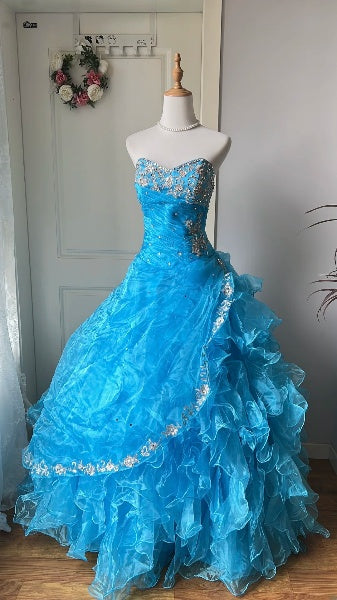 Cute Sweet 16 Dress Long Sweetheart Blue With Beading Ball Gown Sweet Sixteen Party Birthday Dresses RC0620