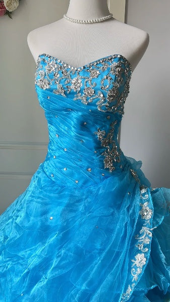 Cute Sweet 16 Dress Long Sweetheart Blue With Beading Ball Gown Sweet Sixteen Party Birthday Dresses RC0620