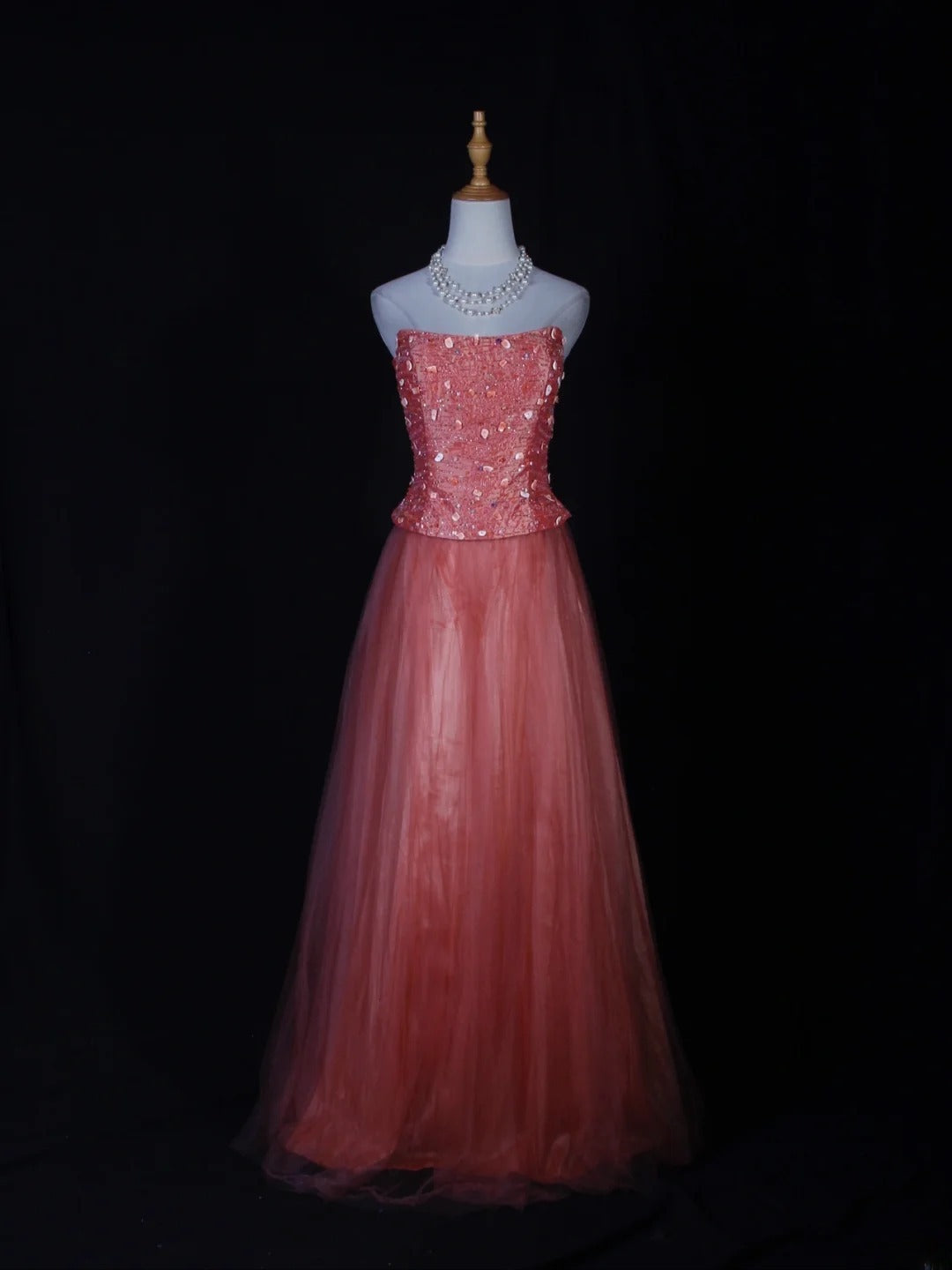 Vintage A line Strapless Pink Tulle With Beads Bodice Long Prom Dresses Impress 20th Birthday Outfits Formal Gown AS284