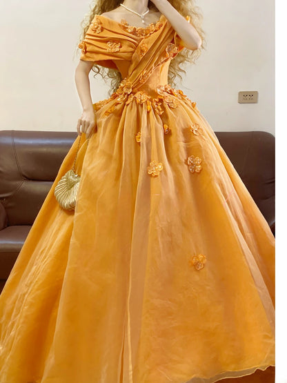Prom Dress Elegant Ball Gown Off The Shoulder Yellow With Flowers Formal Evening Gown for Women Graduation Party RB9335