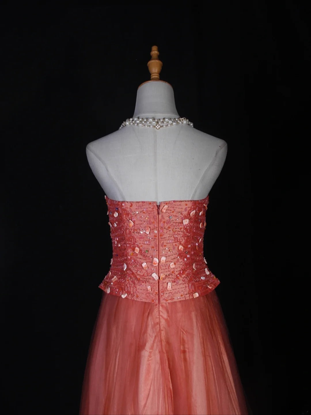 Vintage A line Strapless Pink Tulle With Beads Bodice Long Prom Dresses Impress 20th Birthday Outfits Formal Gown AS284