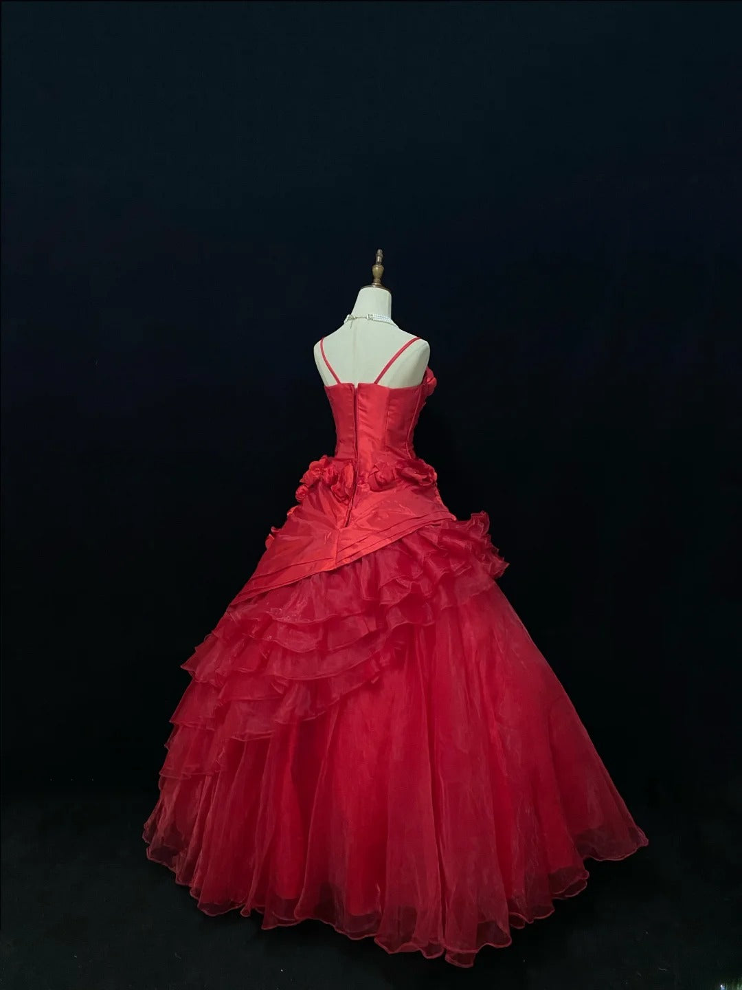 Ethereal Prom Ball Gowns Spaghetti Strap Red Organza Poofy Long With 3D Flowers Quince Dress inspo Quinceanera Dresses Vestidos De 15 anos RB7735