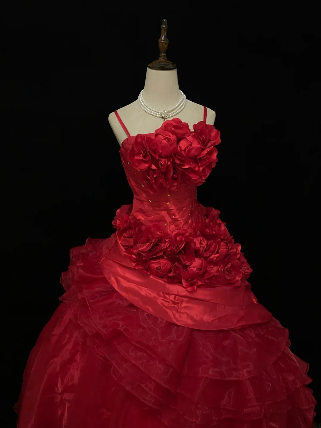 Ethereal Prom Ball Gowns Spaghetti Strap Red Organza Poofy Long With 3D Flowers Quince Dress inspo Quinceanera Dresses Vestidos De 16 anos RB7736