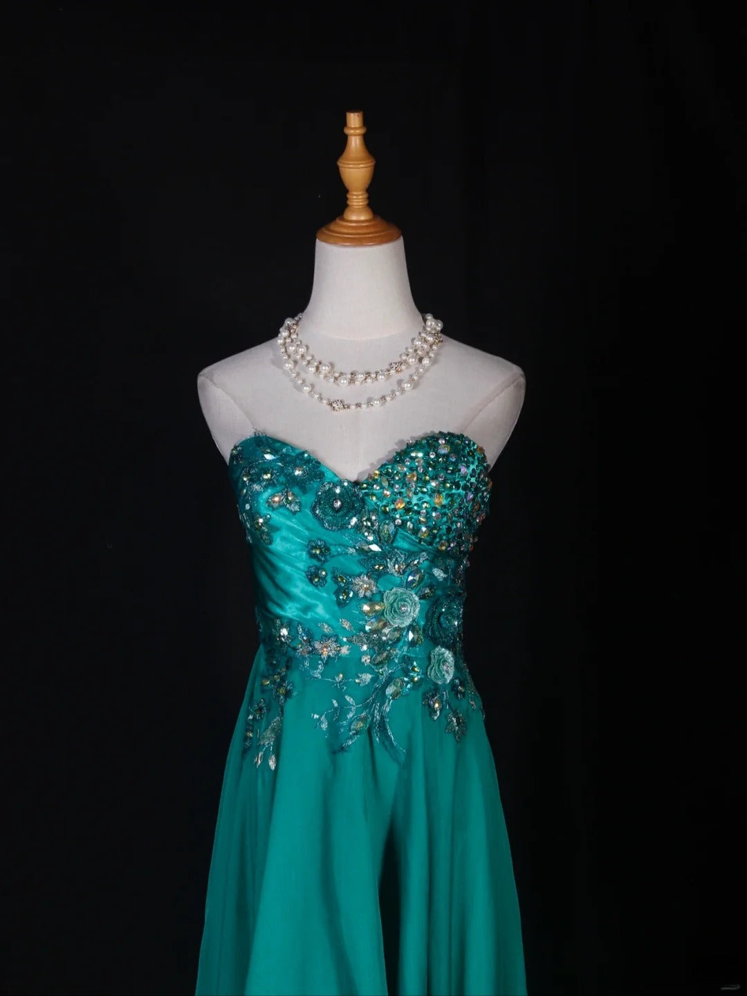 Vintage A line Sweetheart Chiffon High Low Green With Beads Bodice Long Prom Dresses Impress 20th Birthday Outfit Formal Gown AS285