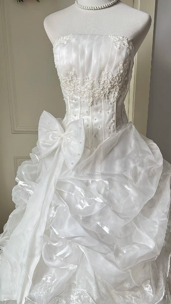 Sweet 15 Quinceanera Dress Ball Gown Strapless White With Lace Long 16th Birthday Outfits RC0621